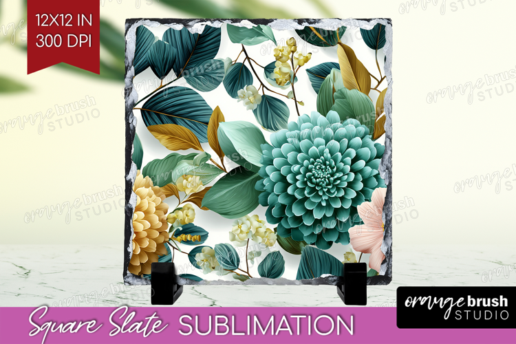 3D Flowers Slate PNG - Summer Square Slate Sublimation