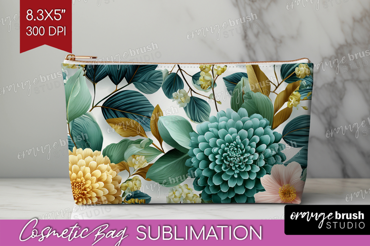 3D Flowers Cosmetic Bag - Summer Makeup Bag PNG Sublimation