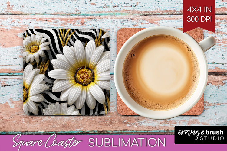 3D Flowers Square Coaster - Summer Coaster PNG Sublimation example image 1