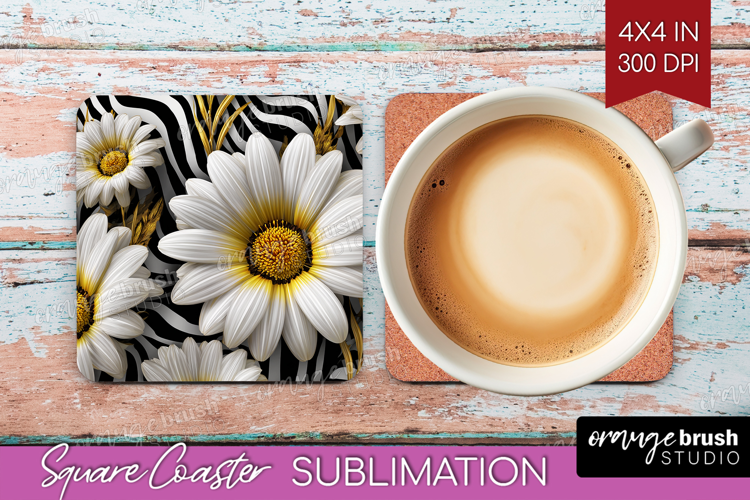 3D Flowers Square Coaster - Summer Coaster PNG Sublimation