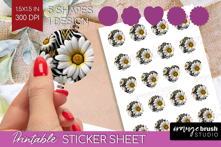 3D Flowers Round Sticker - Summer Printable Sticker Sheet
