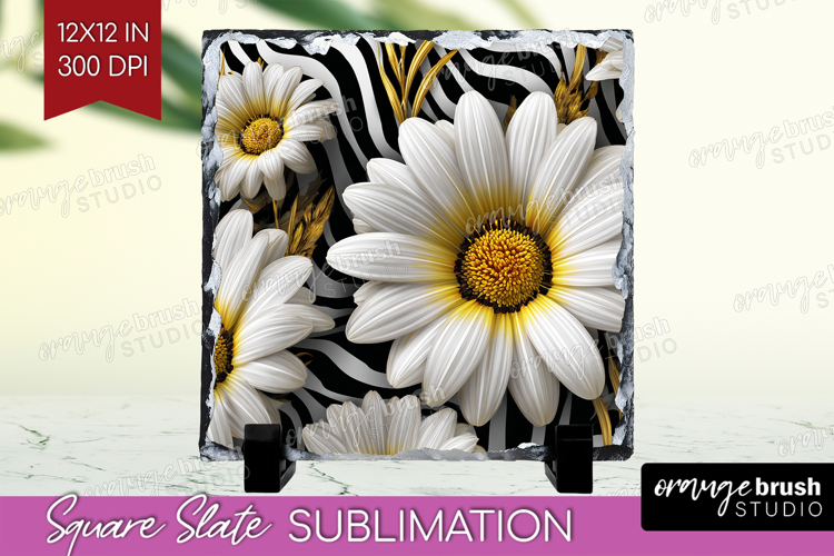 3D Flowers Slate PNG - Summer Square Slate Sublimation
