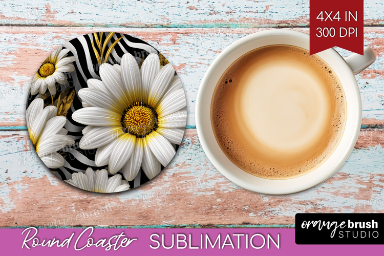 3D Flowers Round Coaster - Summer Coaster PNG Sublimation