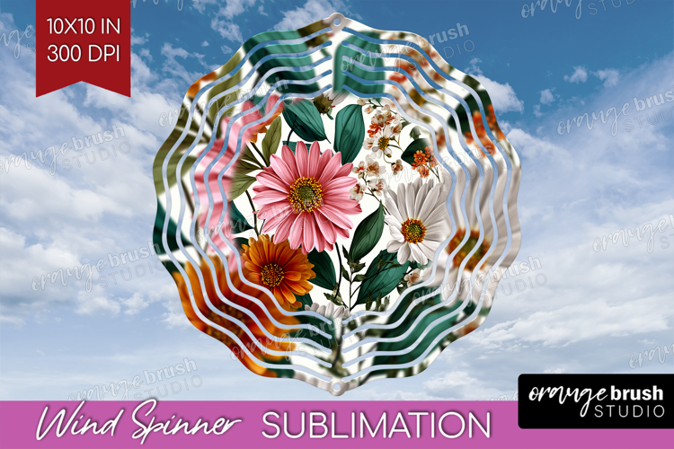 3D Flowers Wind Spinner Sublimation PNG - Summer Round