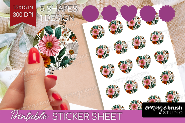 3D Flowers Round Sticker - Summer Printable Sticker Sheet