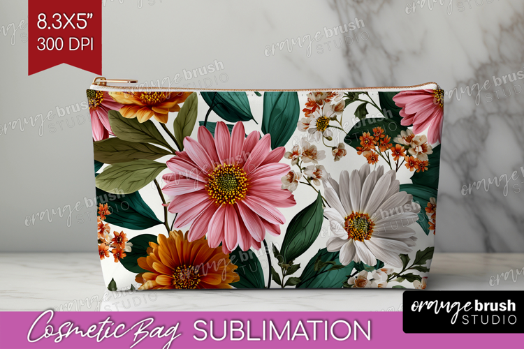 3D Flowers Cosmetic Bag - Summer Makeup Bag PNG Sublimation