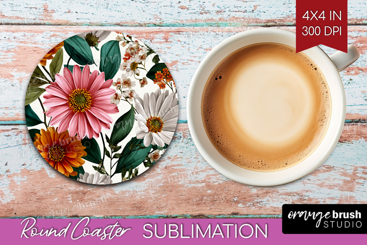 3D Flowers Round Coaster - Summer Coaster PNG Sublimation
