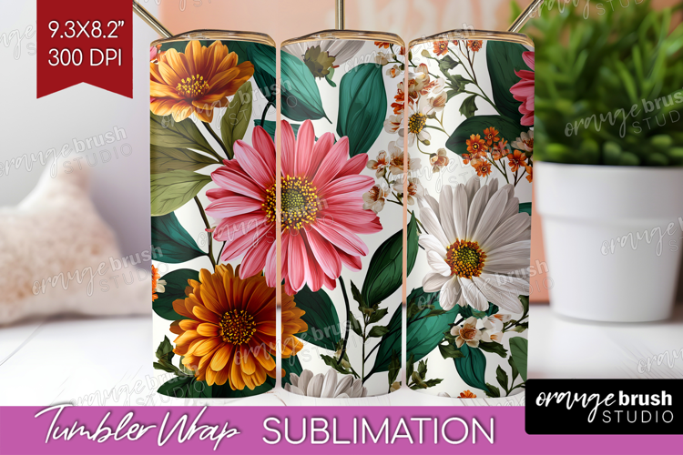 3D Flowers Tumbler Wrap - Summer Tumbler PNG Sublimation