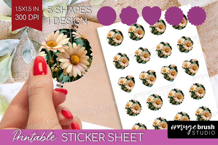 3D Flowers Round Sticker - Summer Printable Sticker Sheet