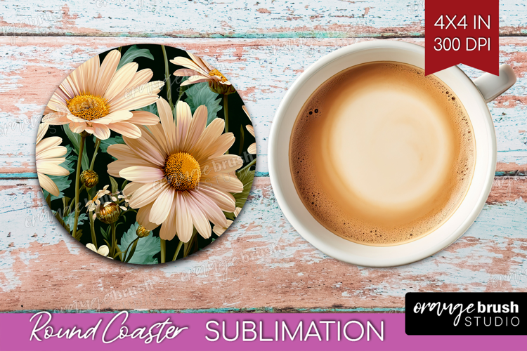 3D Flowers Round Coaster - Summer Coaster PNG Sublimation