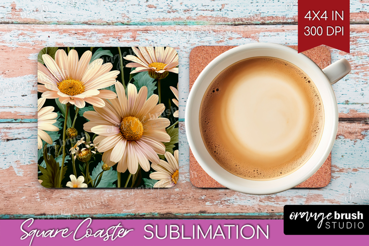 3D Flowers Square Coaster - Summer Coaster PNG Sublimation