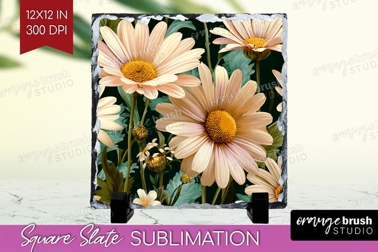 3D Flowers Slate PNG - Summer Square Slate Sublimation