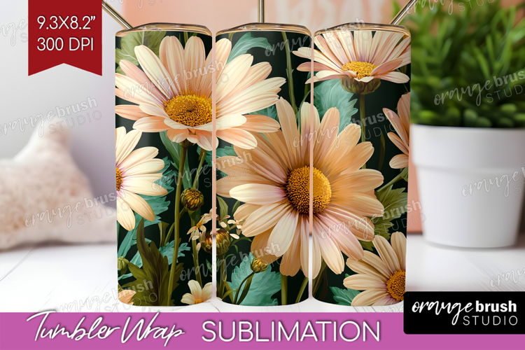 3D Flowers Tumbler Wrap - Summer Tumbler PNG Sublimation