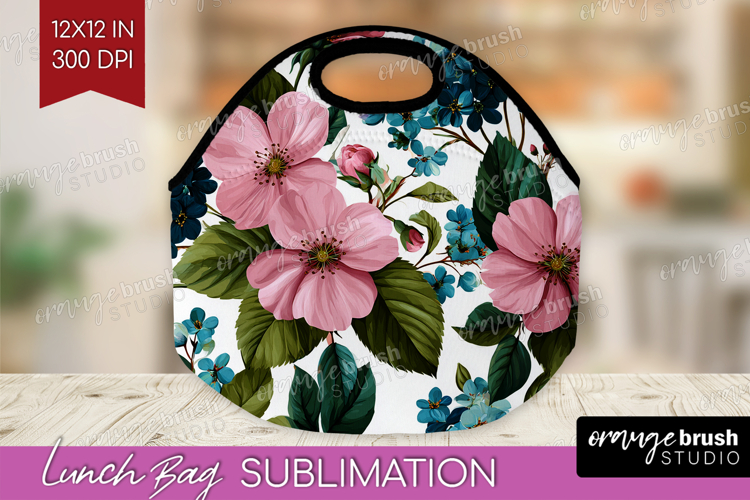 3D Flowers Lunch Bag - Summer Lunch Bug PNG Sublimation