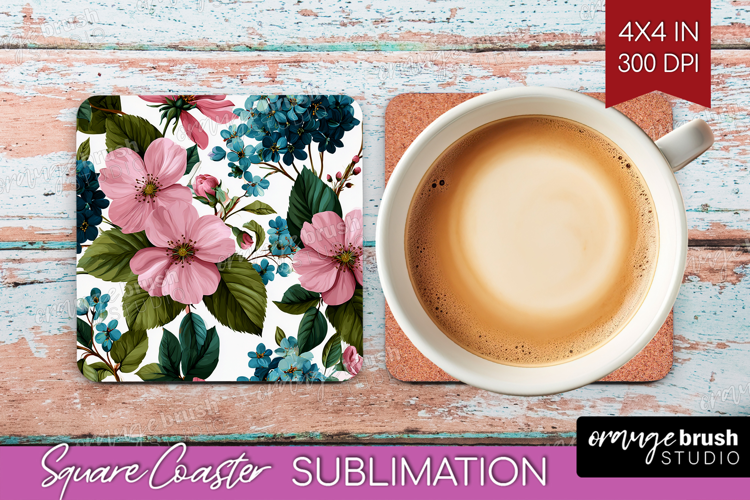 3D Flowers Square Coaster - Summer Coaster PNG Sublimation