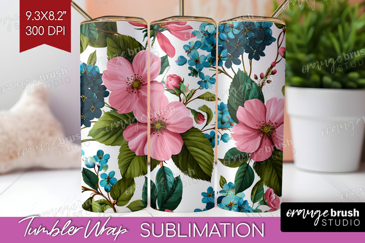 3D Flowers Tumbler Wrap - Summer Tumbler PNG Sublimation