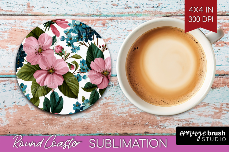 3D Flowers Round Coaster - Summer Coaster PNG Sublimation