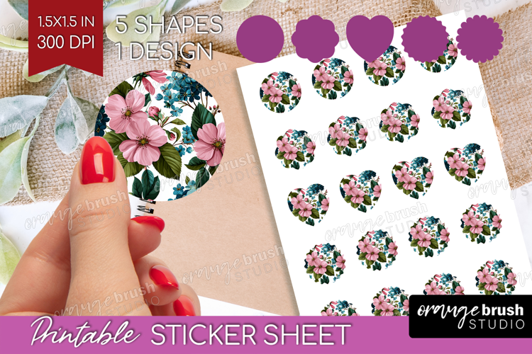 3D Flowers Round Sticker - Summer Printable Sticker Sheet