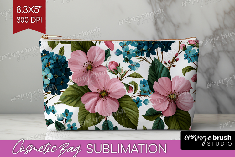 3D Flowers Cosmetic Bag - Summer Makeup Bag PNG Sublimation