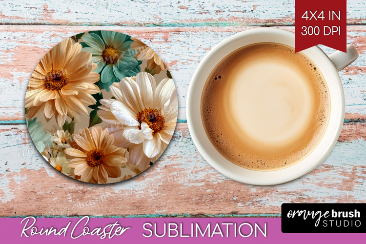 3D Flowers Round Coaster - Summer Coaster PNG Sublimation