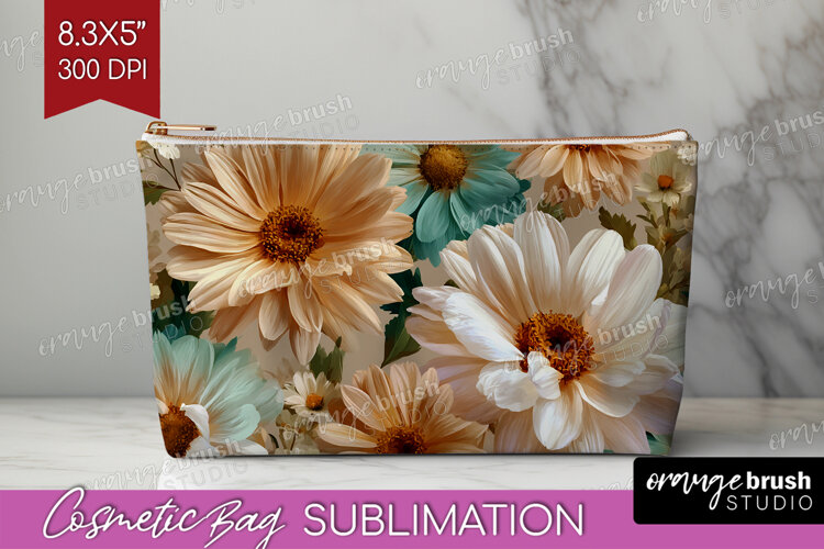 3D Flowers Cosmetic Bag - Summer Makeup Bag PNG Sublimation example image 1