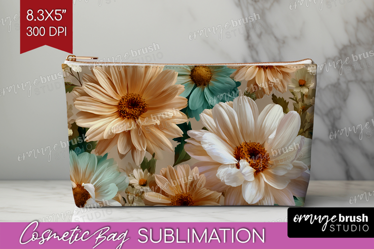 3D Flowers Cosmetic Bag - Summer Makeup Bag PNG Sublimation