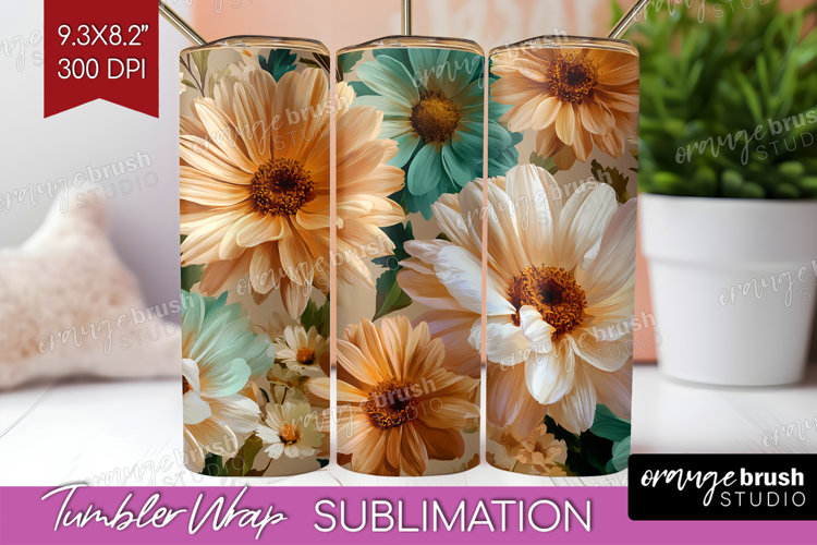 3D Flowers Tumbler Wrap - Summer Tumbler PNG Sublimation
