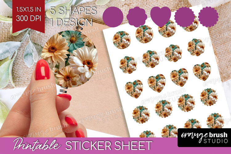 3D Flowers Round Sticker - Summer Printable Sticker Sheet