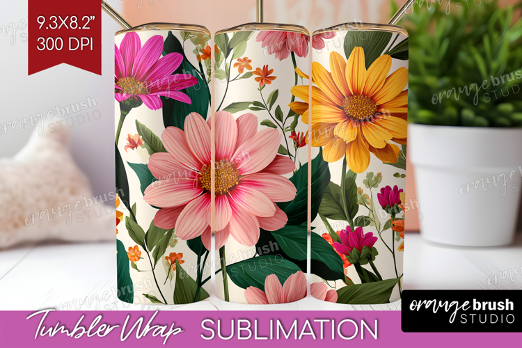 3D Flowers Tumbler Wrap - Summer Tumbler PNG Sublimation