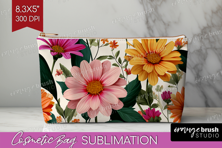 3D Flowers Cosmetic Bag - Summer Makeup Bag PNG Sublimation