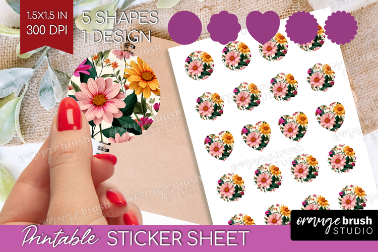 3D Flowers Round Sticker - Summer Printable Sticker Sheet