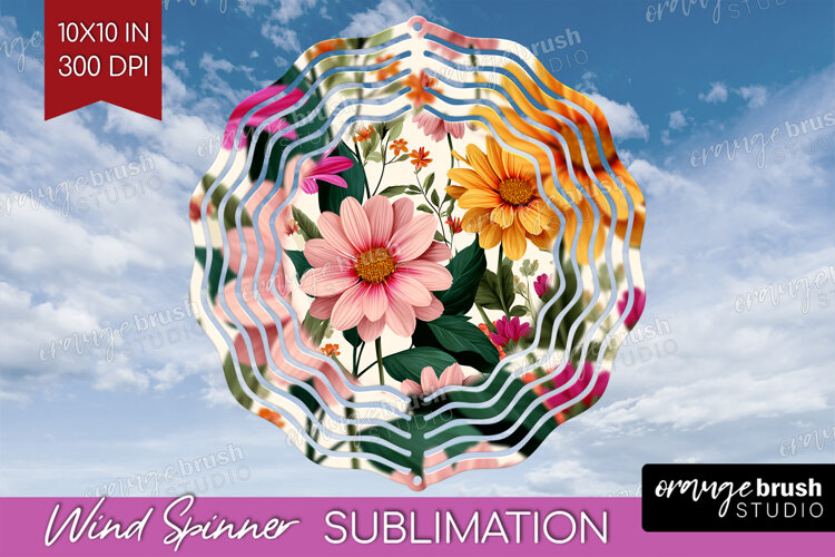 3D Flowers Wind Spinner Sublimation PNG - Summer Round example image 1