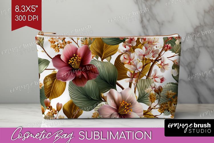 3D Flowers Cosmetic Bag - Summer Makeup Bag PNG Sublimation