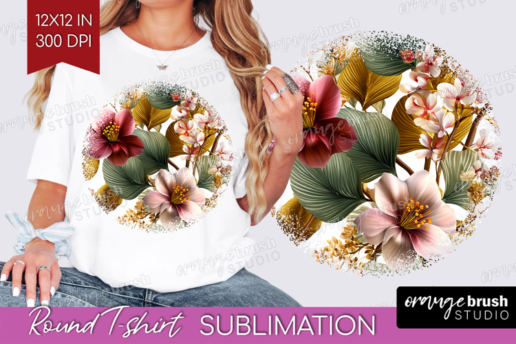 3D Flowers Round Tshirt Background - Summer PNG Sublimation