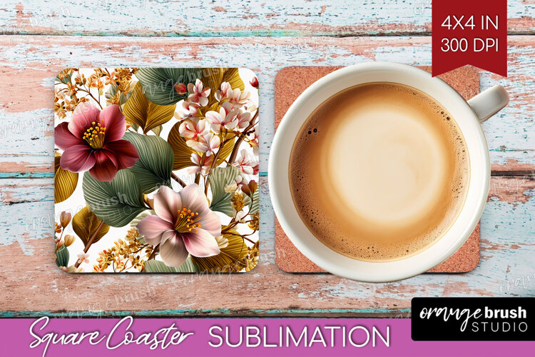 3D Flowers Square Coaster - Summer Coaster PNG Sublimation example image 1