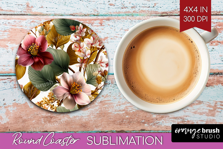 3D Flowers Round Coaster - Summer Coaster PNG Sublimation