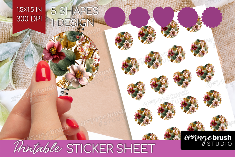3D Flowers Round Sticker - Summer Printable Sticker Sheet