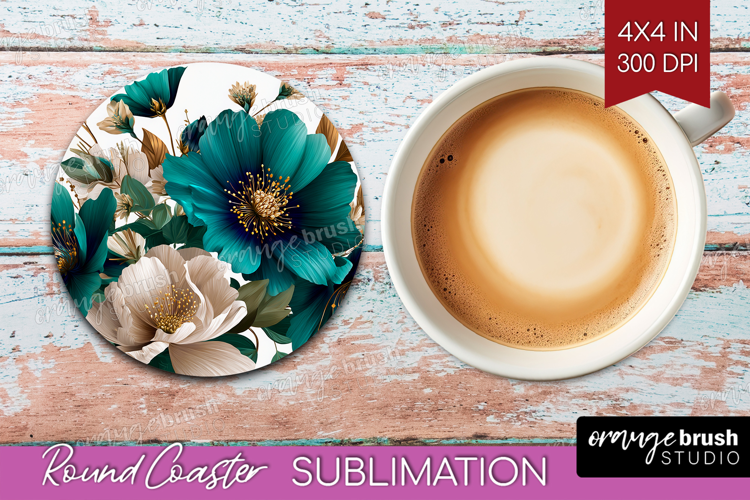 3D Flowers Round Coaster - Summer Coaster PNG Sublimation
