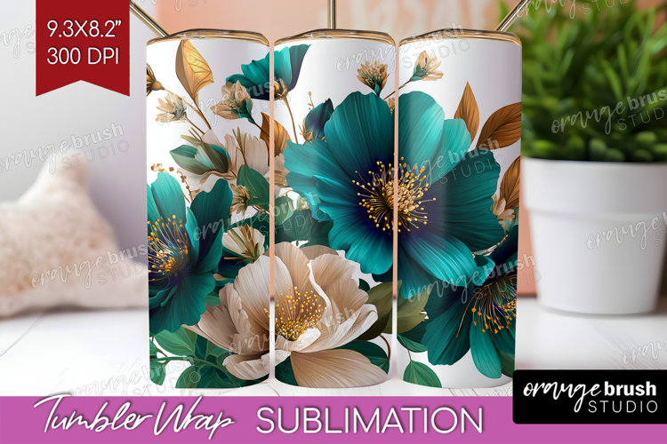 3D Flowers Tumbler Wrap - Summer Tumbler PNG Sublimation