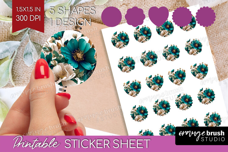 3D Flowers Round Sticker - Summer Printable Sticker Sheet example image 1