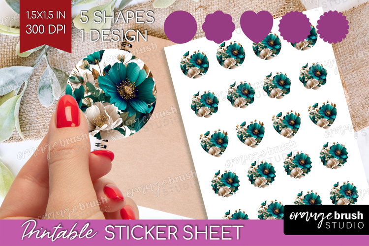 3D Flowers Round Sticker - Summer Printable Sticker Sheet