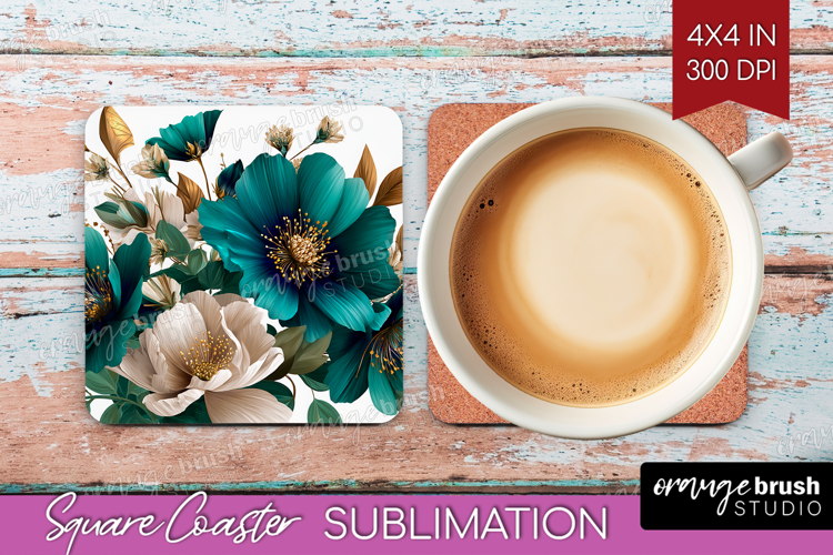 3D Flowers Square Coaster - Summer Coaster PNG Sublimation