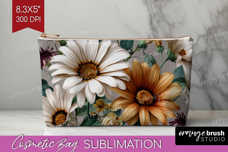 3D Flowers Cosmetic Bag - Summer Makeup Bag PNG Sublimation example image 1