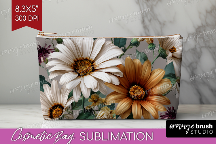 3D Flowers Cosmetic Bag - Summer Makeup Bag PNG Sublimation