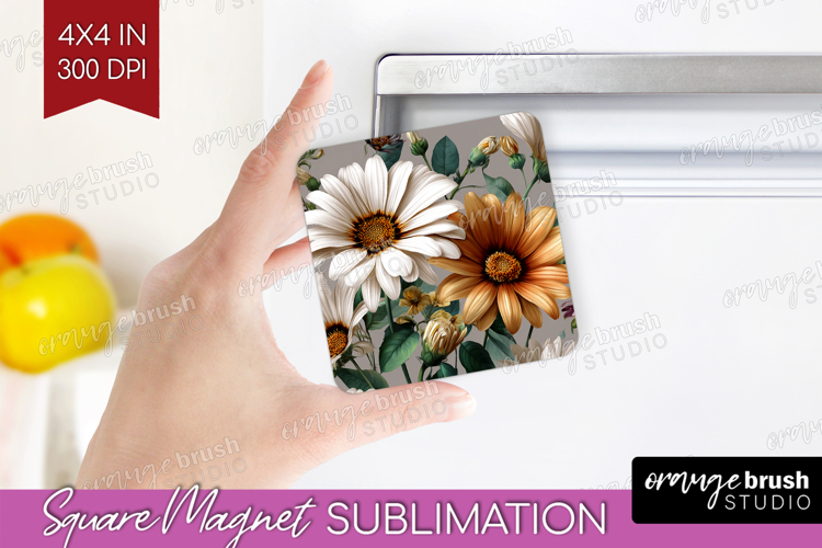 3D Flowers Magnet Sublimation - Summer Square Magnet PNG