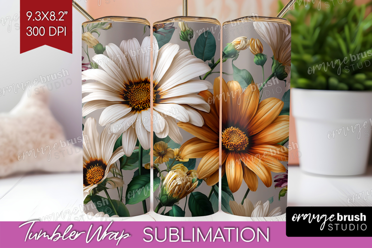 3D Flowers Tumbler Wrap - Summer Tumbler PNG Sublimation