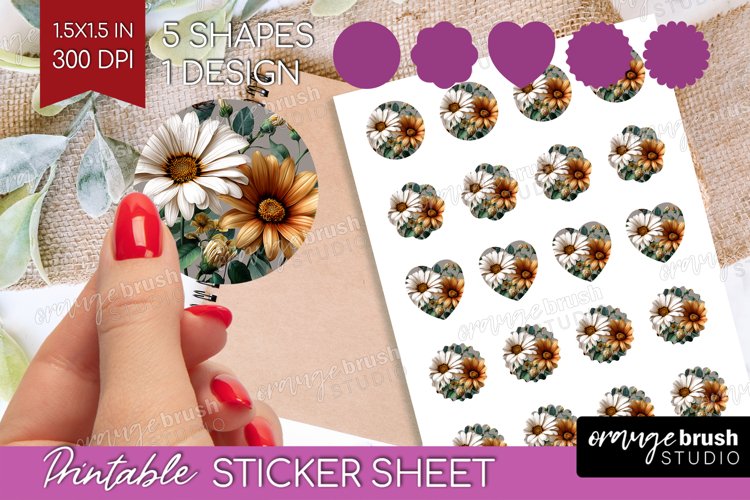 3D Flowers Round Sticker - Summer Printable Sticker Sheet