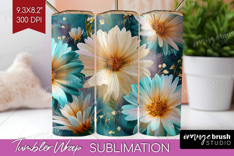 3D Flowers Tumbler Wrap - Summer Tumbler PNG Sublimation