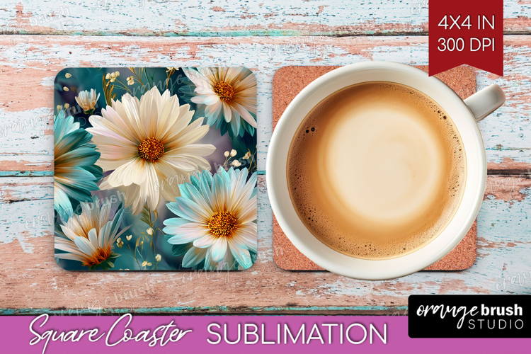 3D Flowers Square Coaster - Summer Coaster PNG Sublimation