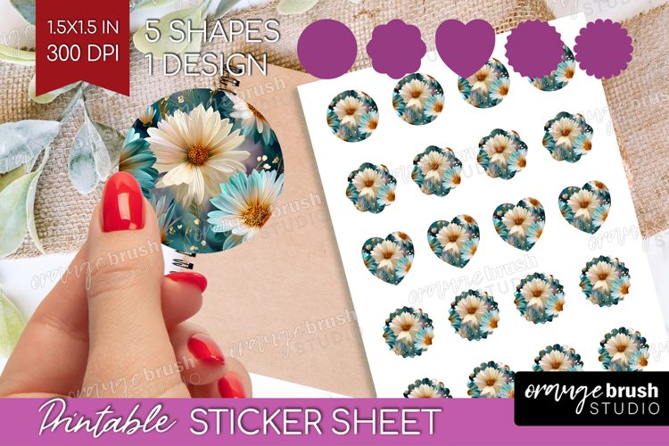 3D Flowers Round Sticker - Summer Printable Sticker Sheet